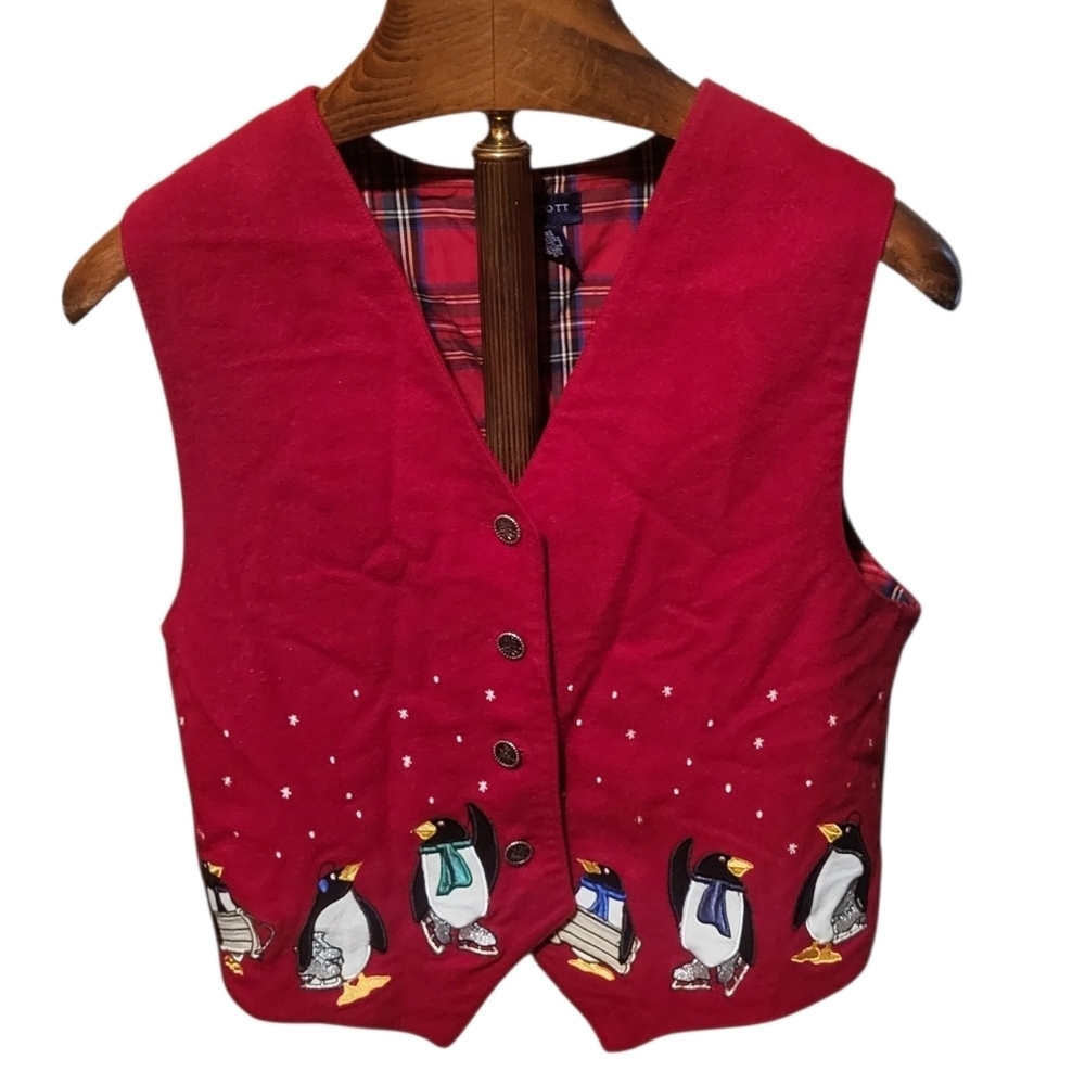 Vintage Karen Scott Red Penquin Holiday Ugly Christmas Vest Size Medium